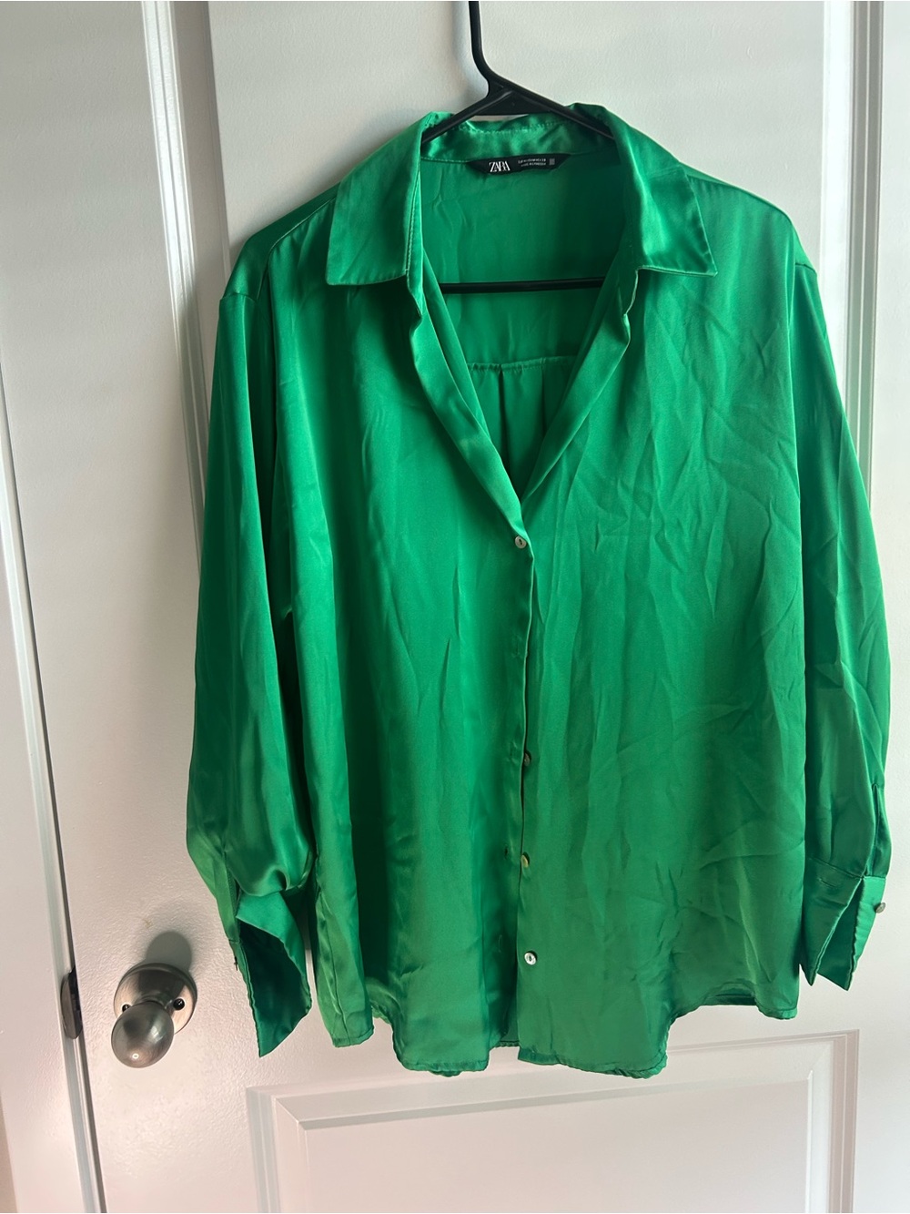 Zara Green Satin Button-Down Shirt